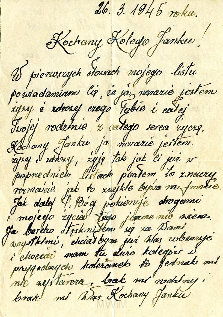 KKE 3507-1.jpg - Dok w języku Rosyjskim, List Do JAna Rutkowskiego od kuzyna Alfreda Ślusarczyka, poczta polowa, 1945 r.